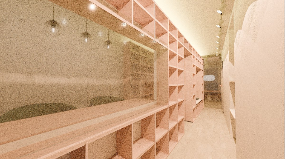 壁一面の本棚が連なるライブラリ空間